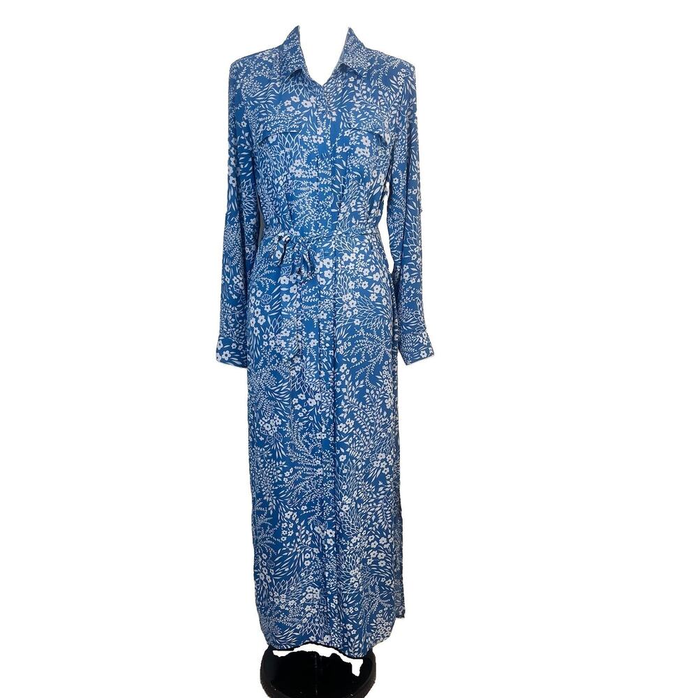 Nanette Lepore Dress size 10 Dusty Blue Gray Sheer Floral Long Flowing Career